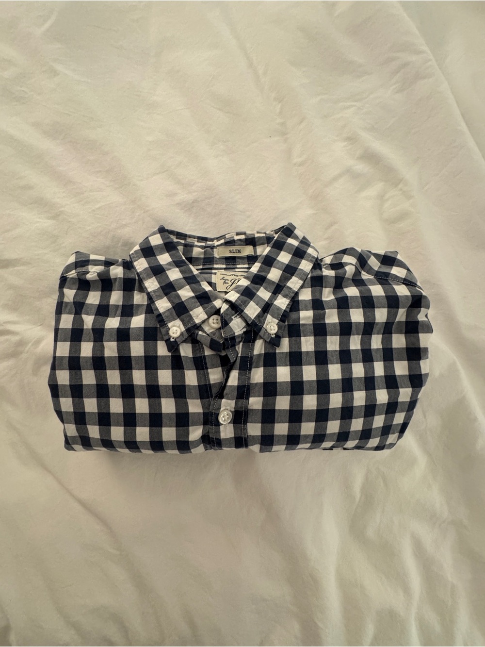 J. Crew Slim Fit Navy & White Gingham Button-Down Cotton Shirt